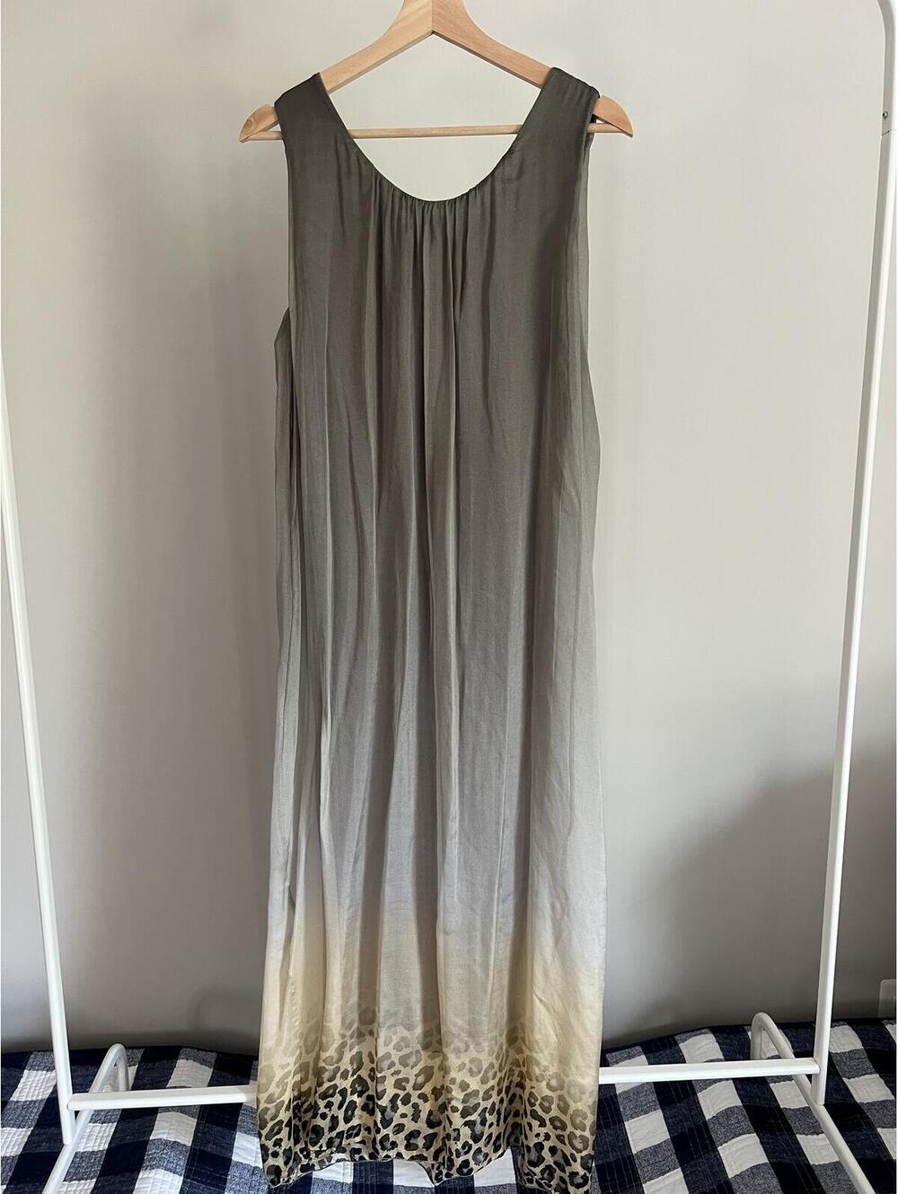 Bella Amore Gray/Tan/Gold/Leopard Ombre 100% Silk Dress, Made in Italy - Picture 5 of 6